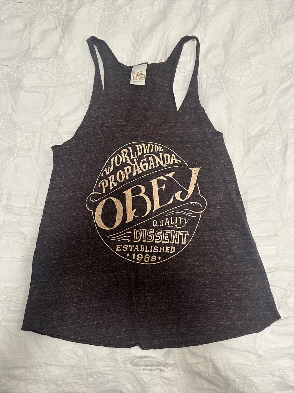 Obey Brown Tank with Cream Vintage Logo Graphic